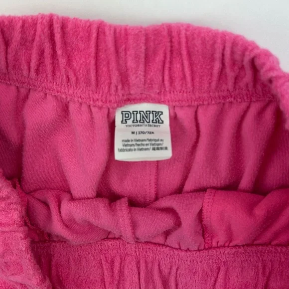 PINK Victoria’s Secret Terry Cloth Lounge Shorts Pink Logo Elastic Waist Size M - Picture 3 of 13
